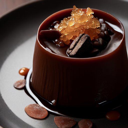 Bittersweet Chocolate Pudding with Coffee Sauce and Candied Vessalico Garlic